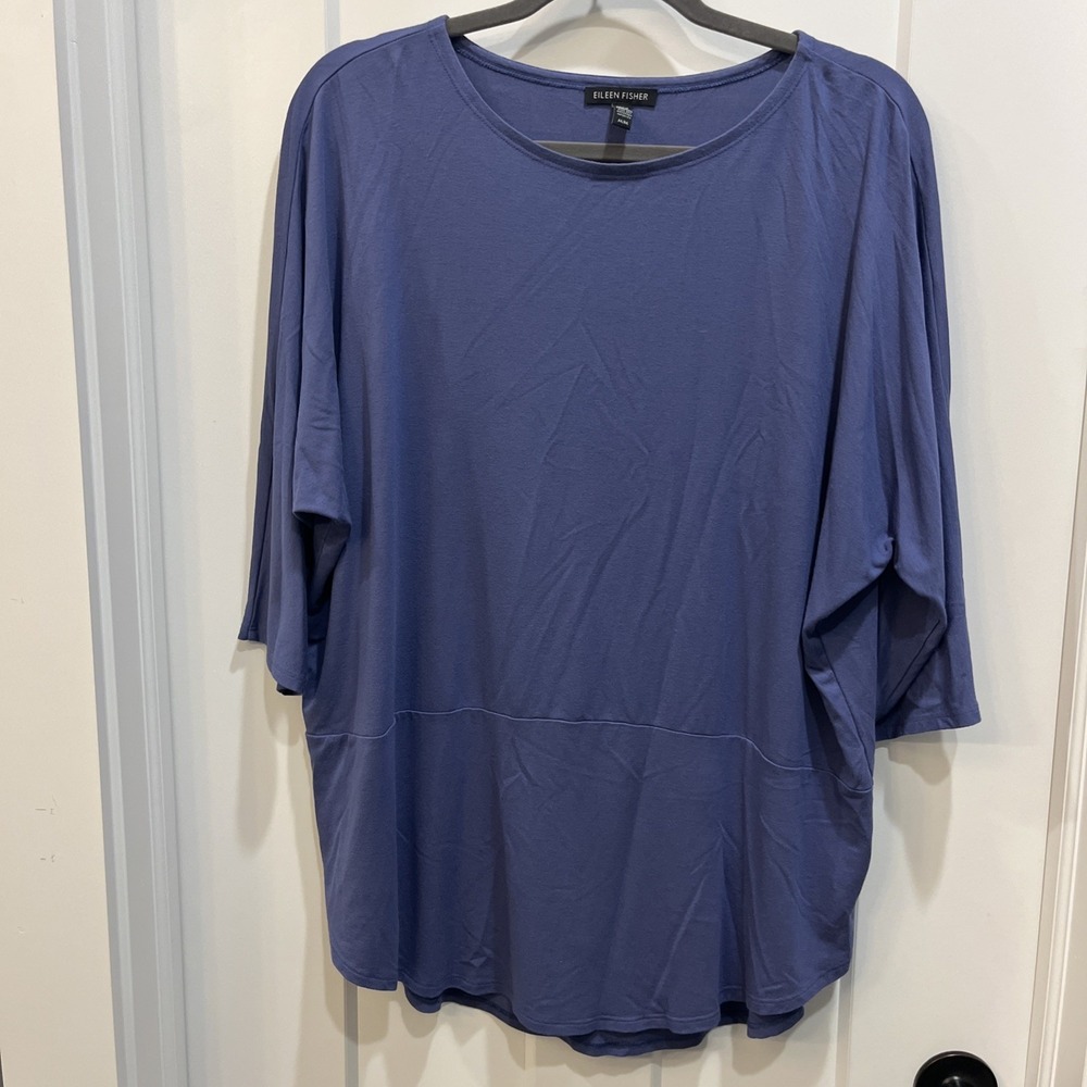 Eileen Fisher Women's Batwing Blue Gray Tunic Top Oversized Size Medium